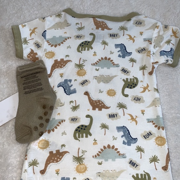 NWT Milkberry 12M Dinosaur Print 3pc. Pajama Set Green/Brown Bamboo PJs - Picture 7 of 8